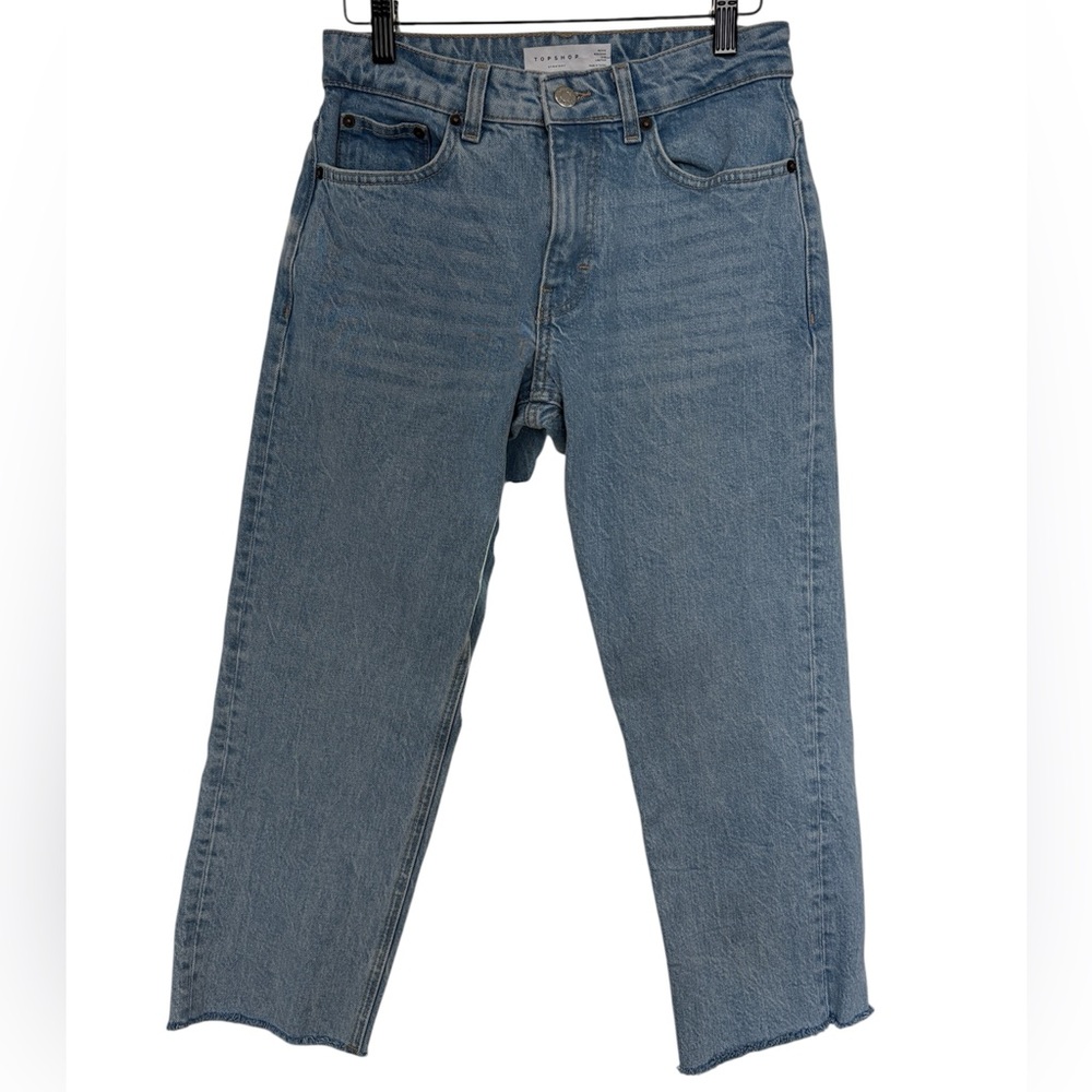 Topshop Petite Straight Leg Jeans Light Wash Raw Hem‎ Size 25 US 2